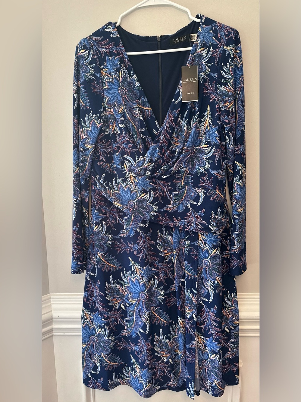 Lauren Ralph Lauren Navy Floral Wrap-Style Midi Dress Size 12